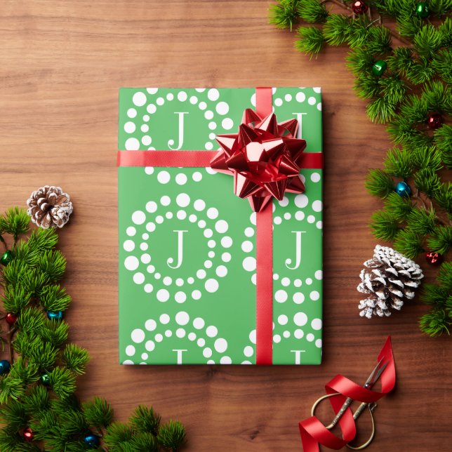 Cadeau Papier d'emballage vert et blanc de fêtes Monogram (Cadeau de vacances)