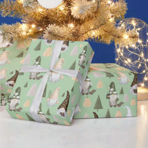Cadeau Papier d'emballage vert Gnomes d'hiver