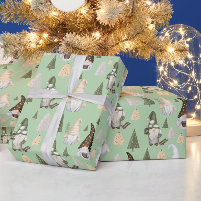 Cadeau Papier d'emballage vert Gnomes d'hiver (Vacances)
