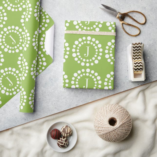 Cadeau Papier d'emballage vert Monogramme (Artisanat)