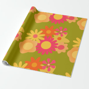 Cadeau papier d'emballage vert rose vintage
