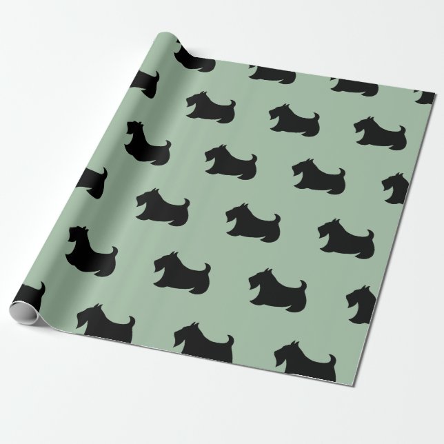 Cadeau Papier d'emballage vert Scottish Terrier (Déroulé)