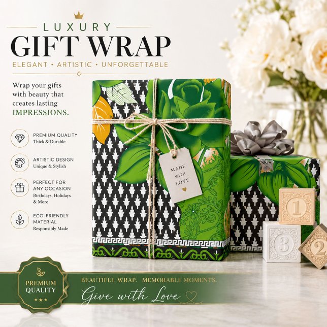 Cadeau Papier d'emballage vert | Styles de designer | Cad (Créateur téléchargé)