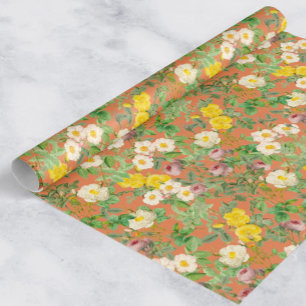 Cadeau Papier d'emballage vintage à motif de rose botaniq