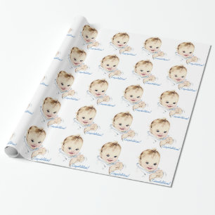 Cadeau Papier d'emballage vintage bleu pour Baby Shower