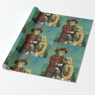 Cadeau Papier d'emballage vintage de chat de hibou et de