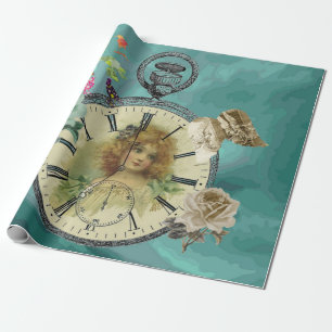 Cadeau Papier d'emballage vintage de montre d'horloge de