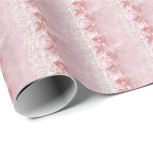 Cadeau Papier d'emballage vintage rose dentelle coquette