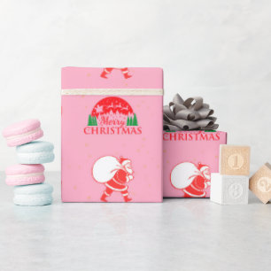 Cadeau papier d'emballage vintage santa claus rose noël