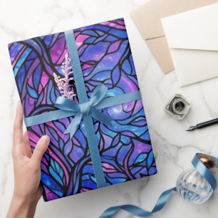 Cadeau Papier d'emballage violet cosmique forêt abstraite
