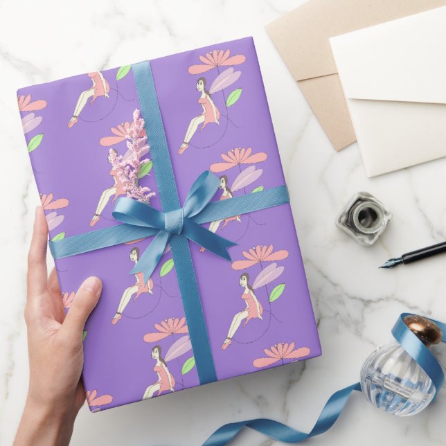 Cadeau Papier d'emballage violet Fée sous fleur illusima (Cadeaux)