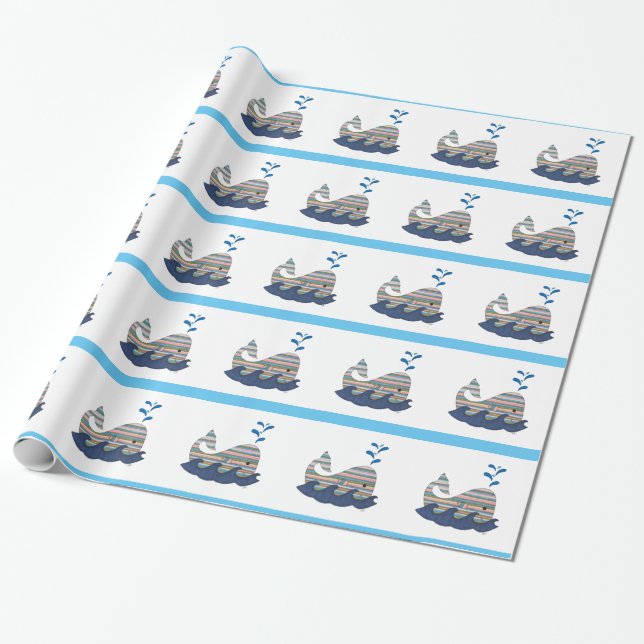 Cadeau Papier d'enlèvement de baleines rayé (Déroulé)