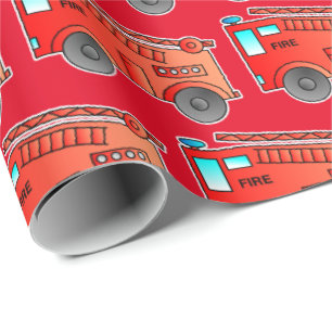 Cadeau Papier d'enlèvement de camion de pompier rouge po