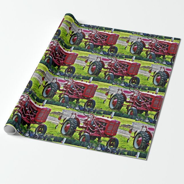 Cadeau Papier d'enlèvement de tracteur rouge (Déroulé)