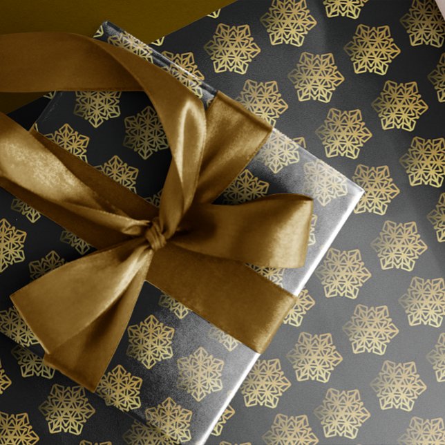 Cadeau Papier d'enneigement noir Gold Snowflakes (Créateur téléchargé)