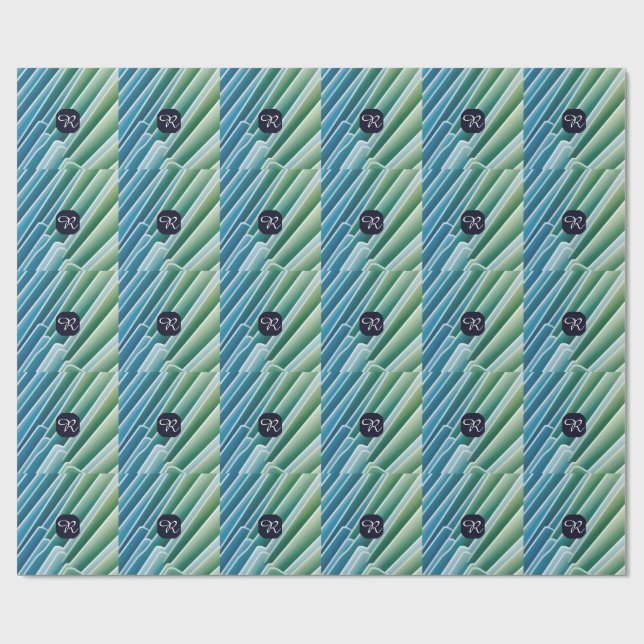 Cadeau Papier d'enrobage Abstrait bleu monogramme personn (Plat)