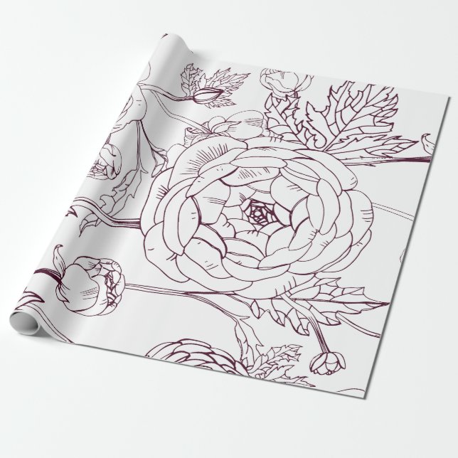 Cadeau Papier d'enrobage de contour de fleur | Luxueux Ma (Déroulé)