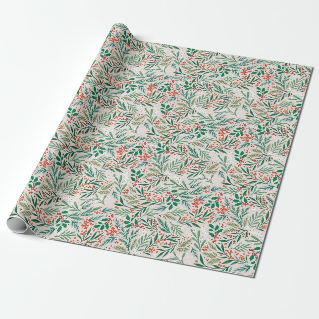 Cadeau Papier d'enrobage de la branche de pin d'hiver (Déroulé)