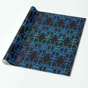 Cadeau Papier d'enrobage Motif Ancre bleu marine