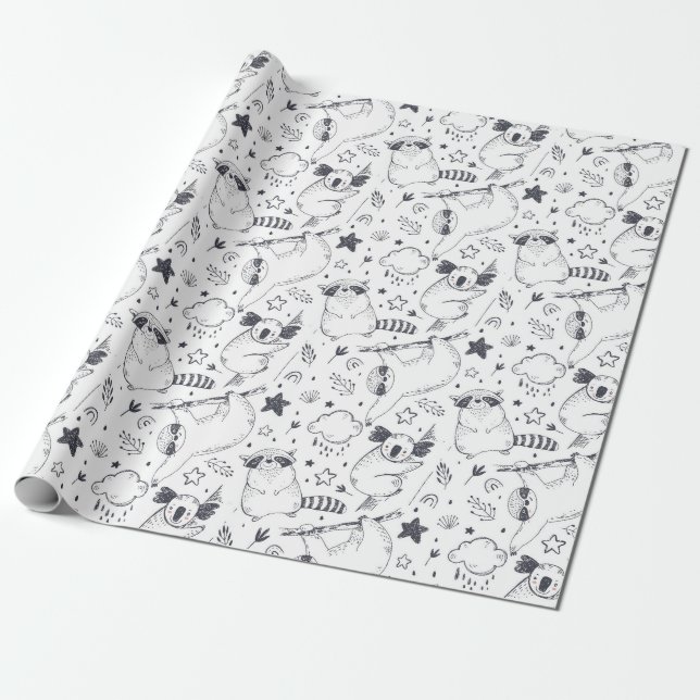 Cadeau Papier d'enrobage Motif Sloth (Déroulé)