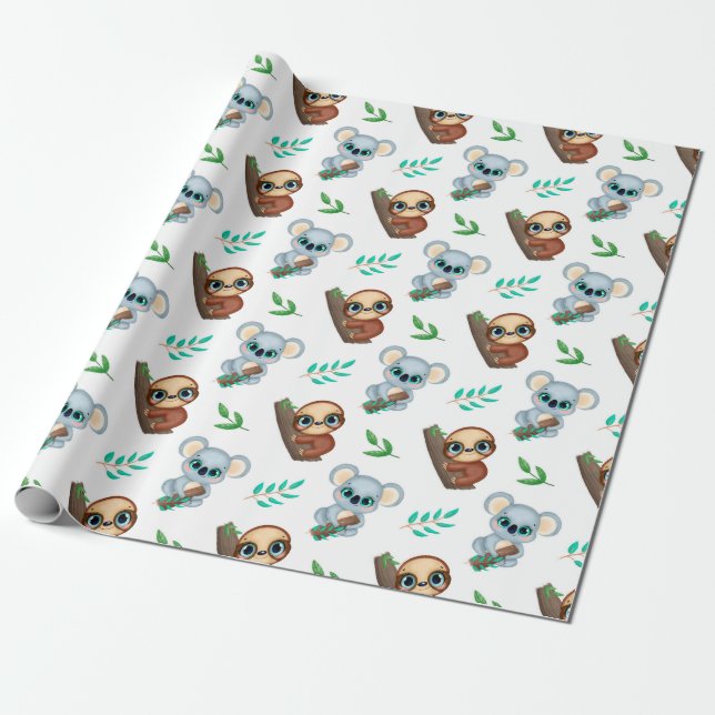 Cadeau Papier d'enrobage Motif Sloth (Déroulé)