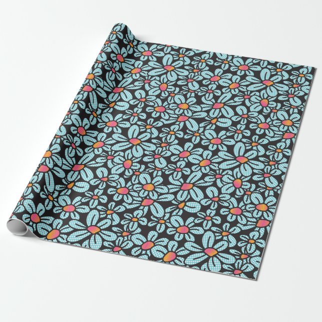 Cadeau Papier d'enrobage noir Pop Flower (Déroulé)