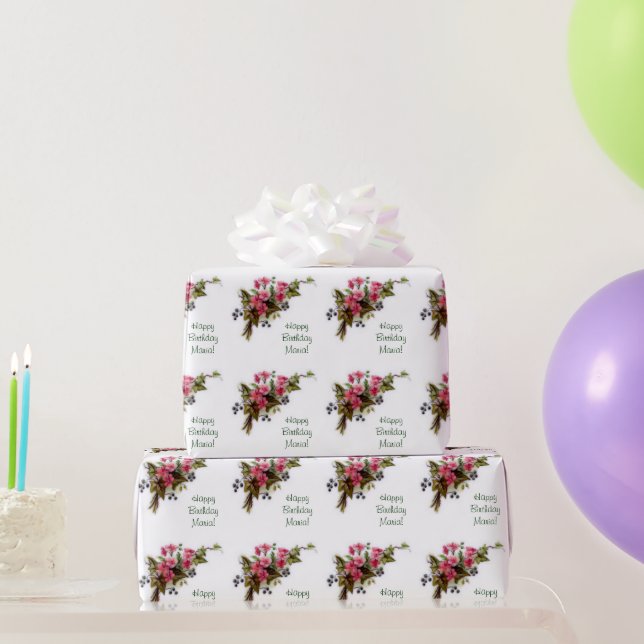 Cadeau Papier d'enrobage personnalisé Fleurs roses douces (Cadeaux de fête)