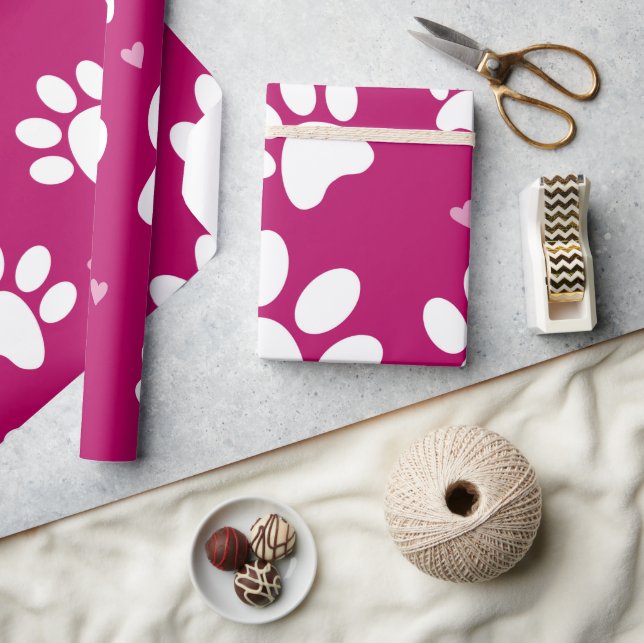 Cadeau Papier d'enrobage rose Empreinte de patte géant (Artisanat)