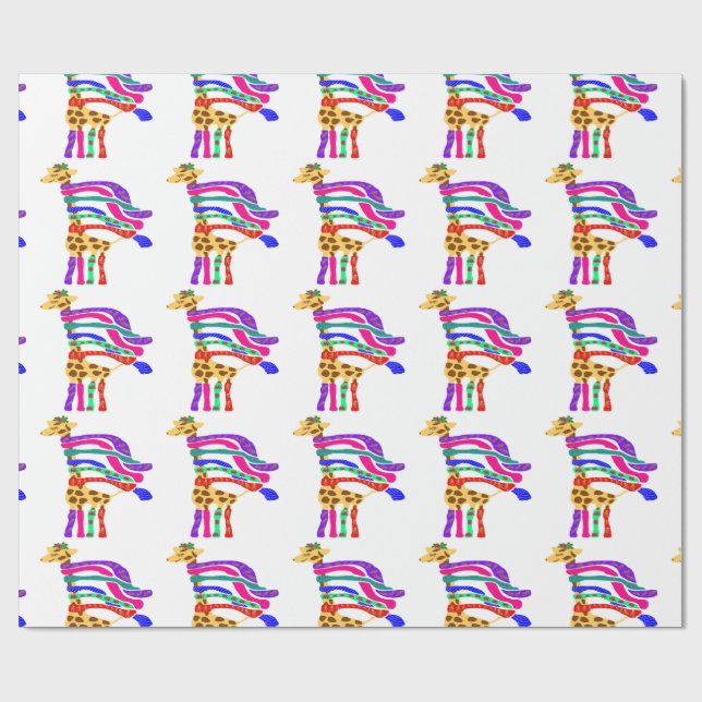 Cadeau Papier d'enveloppe de girafe de Noël heureux (Plat)