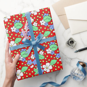 Cadeau Papier d'enveloppement à fleurs rouges et blanches