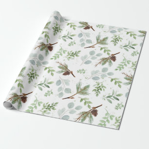 Cadeau Papier d'enveloppement à l'aquarelle de pin et d'