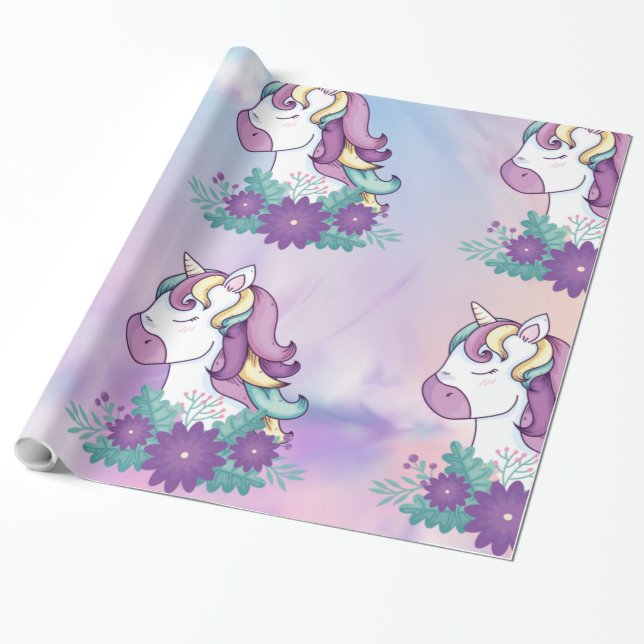 Cadeau Papier d'enveloppement à licorne arc-en-ciel (Déroulé)