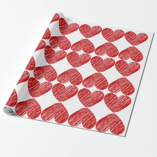 Cadeau Papier d'enveloppement à motifs de coeur rouge (Déroulé)
