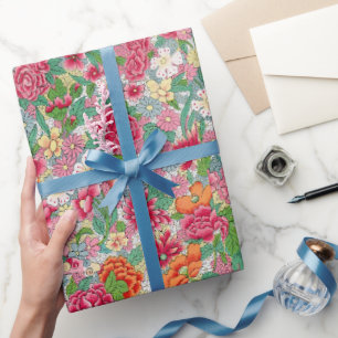 Cadeau Papier d'enveloppement à motifs floraux colorés