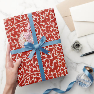 Cadeau Papier d'enveloppement à motifs floraux rouges