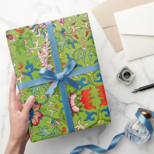 Cadeau Papier d'enveloppement à motifs floraux verts
