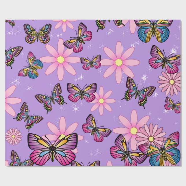 Cadeau Papier d'enveloppement à papillons floraux (Plat)