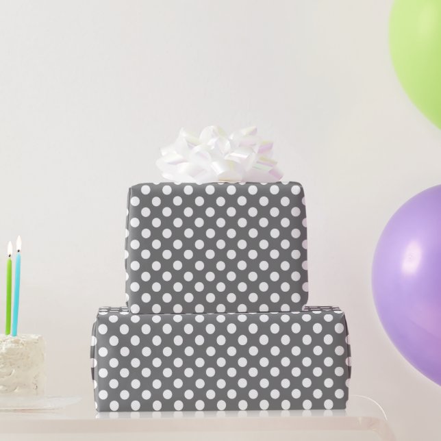 Cadeau Papier d'enveloppement à points polka gris et blan (Cadeaux de fête)