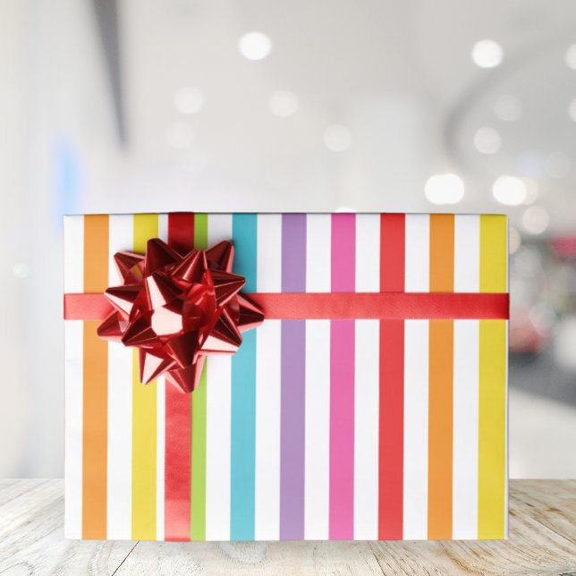 Cadeau Papier d'enveloppement à rayures arc-en-ciel (Rainbow Striped Party Wrapping Paper)
