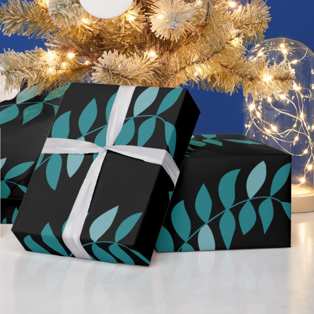 Cadeau Papier d'enveloppement Aqua et Black Tropical jung (Vacances)