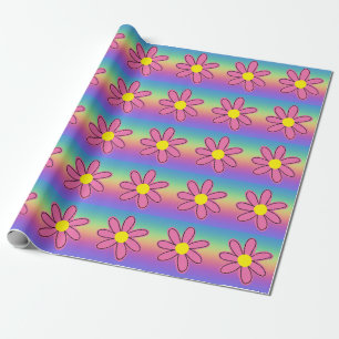 Cadeau Papier d'enveloppement arc-en-ciel et fleurs