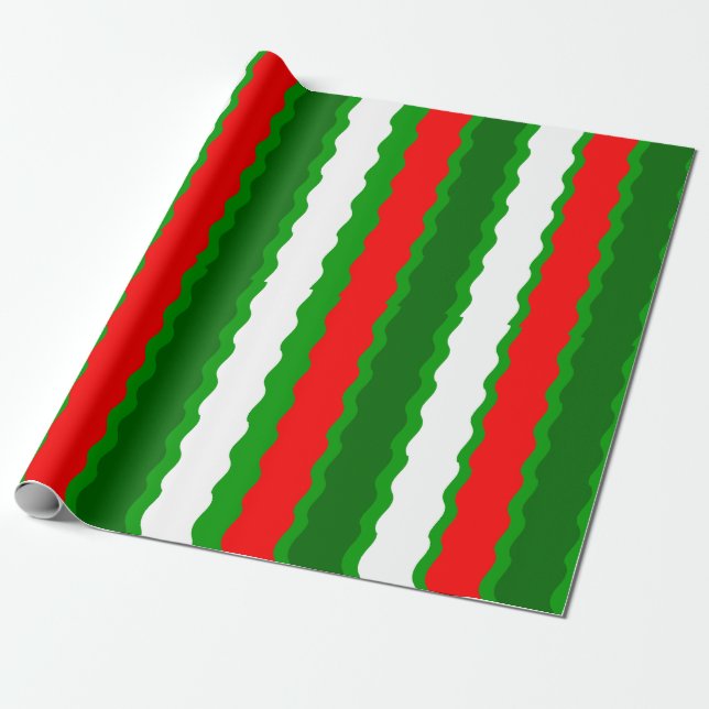 Cadeau Papier d'enveloppement blanc rouge et vert de Noël (Déroulé)