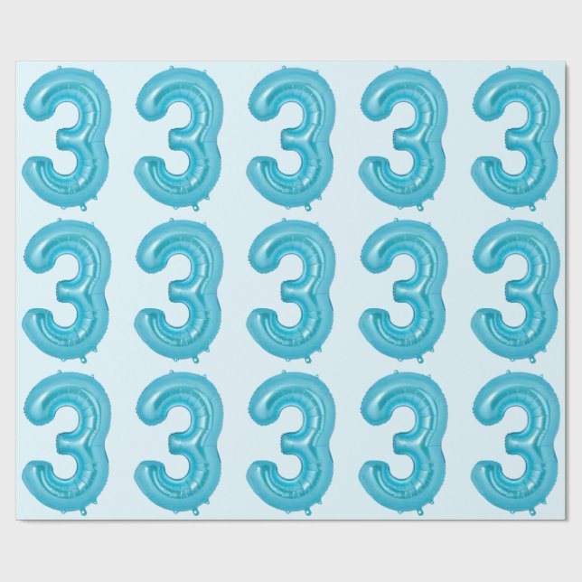 Cadeau Papier d'enveloppement bleu 3 ballons (Plat)
