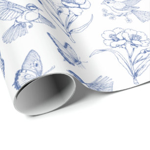 Cadeau Papier d'enveloppement bleu à bulles d'oiseaux et 
