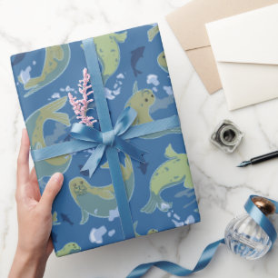 Cadeau Papier d'enveloppement bleu marine pour phoques en