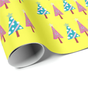 Cadeau Papier d'enveloppement bleu rose de Noël jaune