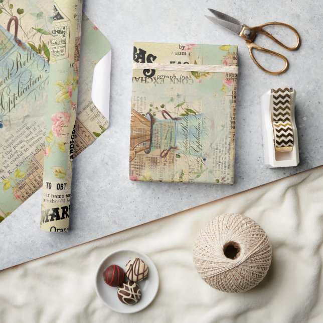 Cadeau Papier d'enveloppement bleu vintage (Artisanat)