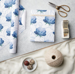 Cadeau Papier d'enveloppement botanique Elegance Blue Peo