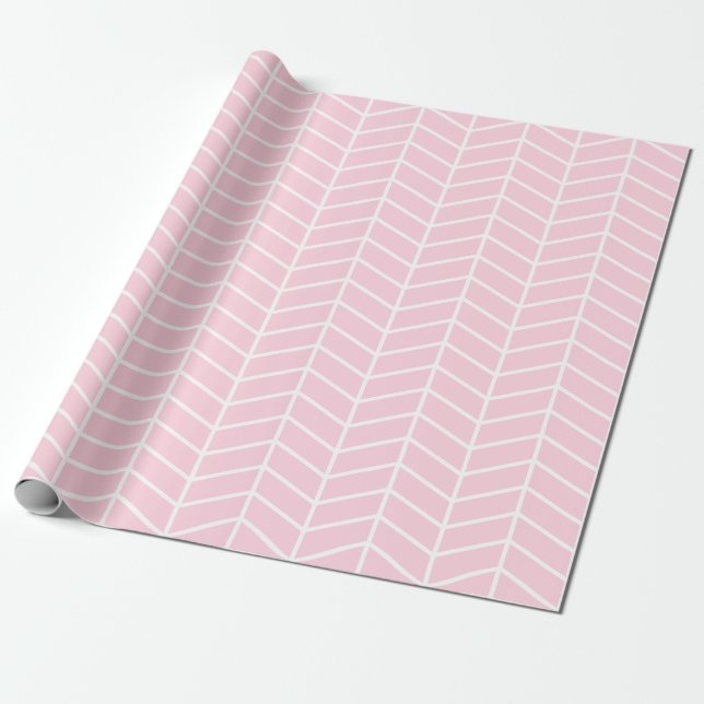 Cadeau Papier d'enveloppement Chevron - Blanc sur rose cl (Déroulé)