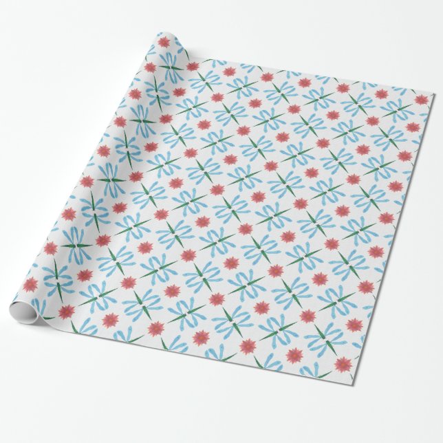 Cadeau Papier d'enveloppement chic : Lys d'eau et libellu (Déroulé)